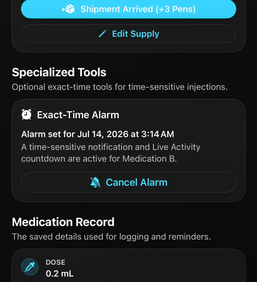 Injection Reminder exact-time alarm for a fertility medication